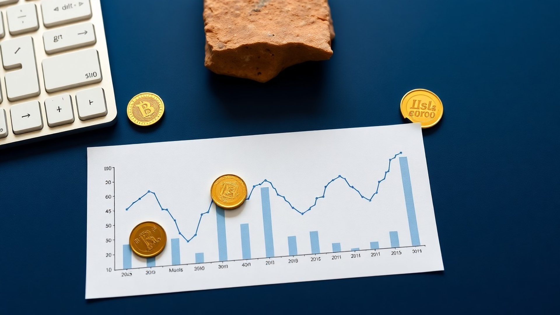 Editorial prikaz financijskih grafikona i eurokovanica na indigo površini